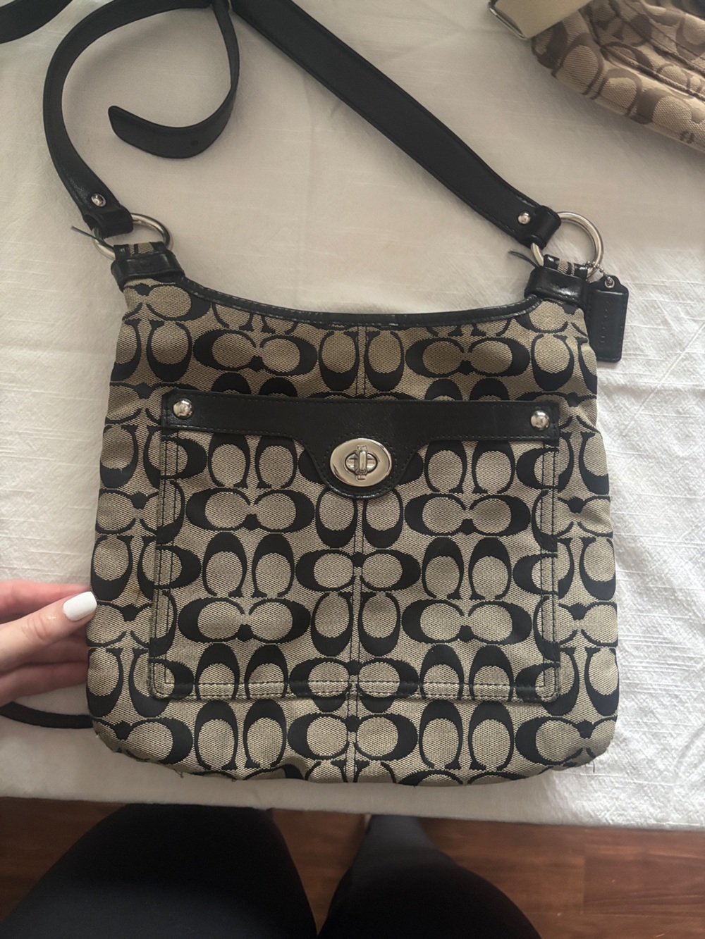 Coach Black Signature Shoulder Bag with Turnlock